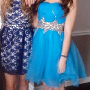 Short blue and gold prom dress!